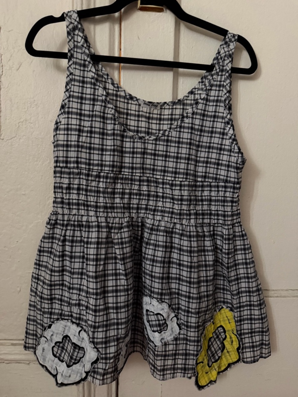 Vintage Miu Miu Black and White Plaid Sleeveless Top